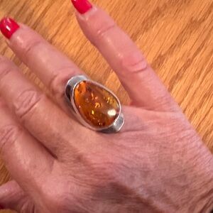 Amber Stone Silver Ring